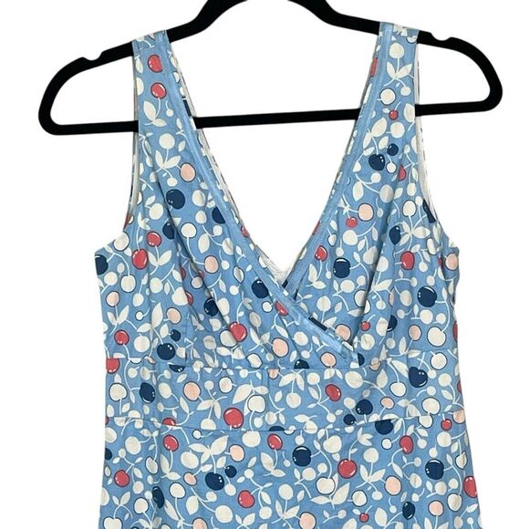 Boden Dress Sz 12 R Empire Waist Crossover V-Neck 100% Cotton Blue Cherr… - Picture 6 of 11